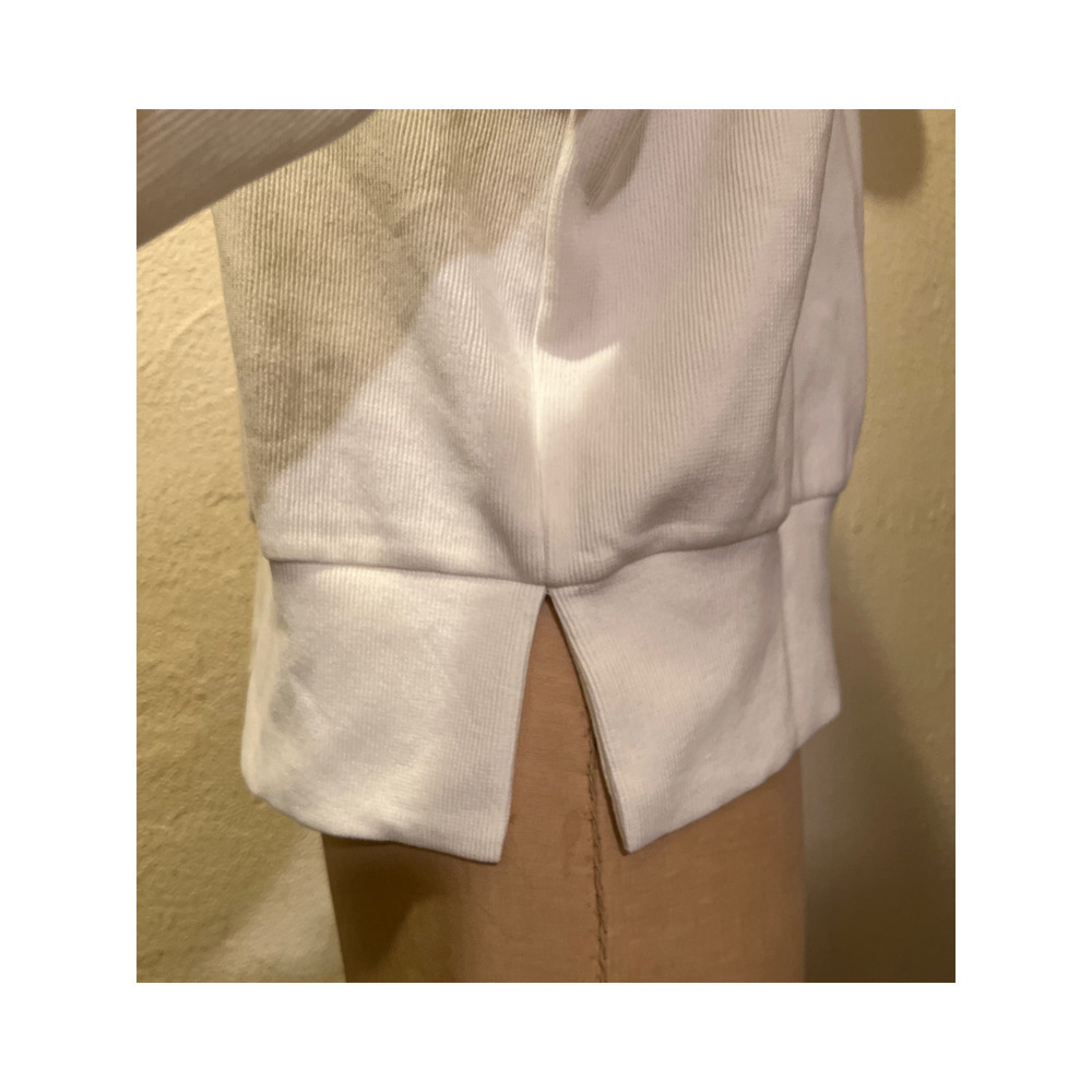 Women's White Ribbed Half Zip Cropped Pullover Sweatshirt Top NWT Size L - Picture 11 of 13